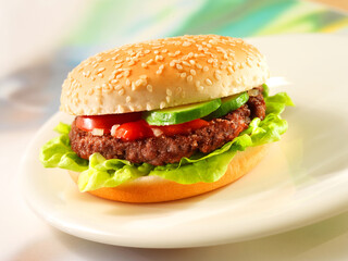 Hamburger, Burger, Hackfleisch, Tomaten, Brötchen, 