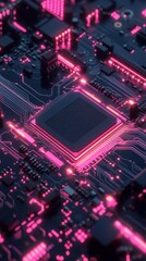 Modern cpu processor performing operations with pink neon lights