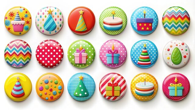 Collection of colorful birthday badge s for festive celebrations