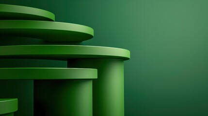Abstract Green Cylinders and Platforms on a Green Background