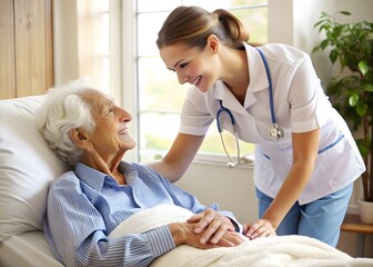 Home caregiver Professional Providing Care to Elderly Patient AI generated