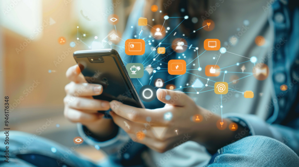 Wall mural a student creating a study group on a social media platform, with a smartphone showing notifications