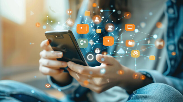 A student creating a study group on a social media platform, with a smartphone showing notifications and messages from classmates discussing a project