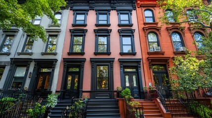 Fototapeta premium A beautifully restored old townhouse with charming facades and intricate brickwork, highlighting architectural preservation.