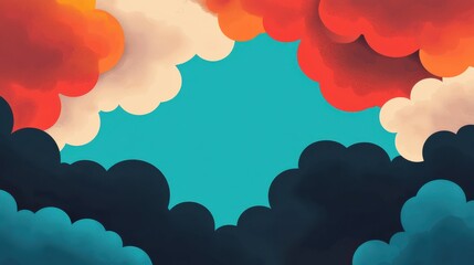 A weather map with swirling clouds and storms representing market turmoil, gradually clearing to reveal calm, sunny skies