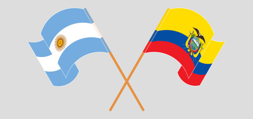 Crossed and waving flags of Argentina and Republic of Ecuador