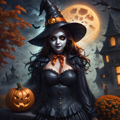 halloween witch with a pumpkin