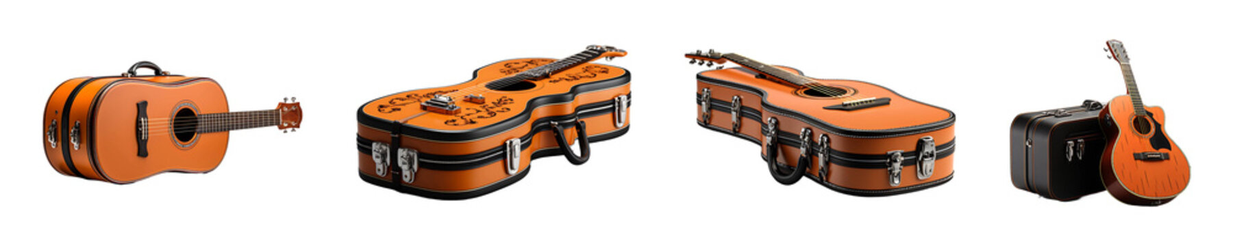 Set, collection of Guitar Case isolated on transparent background.