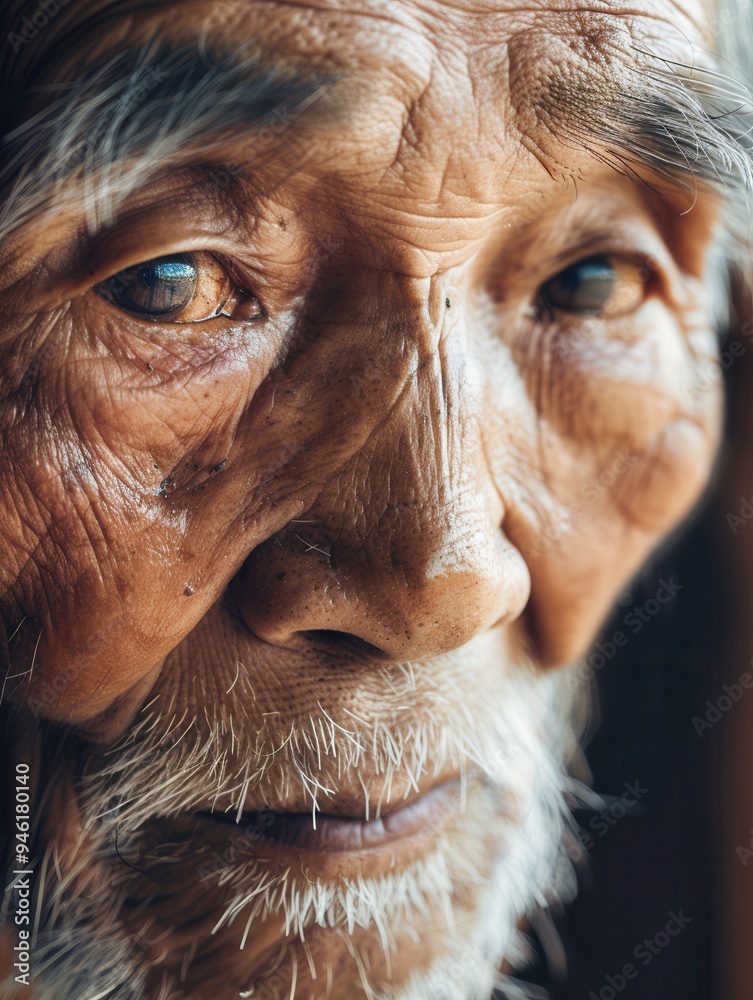 Poster elderly men from various cultural backgrounds display expressions of wisdom and tranquility, reflect