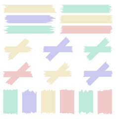 Set of colorful washi tapes isolated on white. Washi tapes collection in vector. Pieces of decorative tape for scrapbooks. Torn paper	