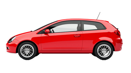 Side View Of Red Hatchback Car Mock Up isolated on transparent or white background