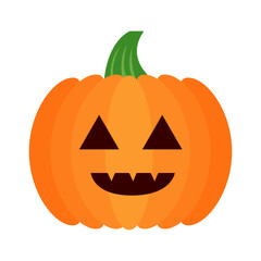 Orange funny laughing cute cartoon autumn halloween pumpkin jack lantern vector icon in flat style clipart