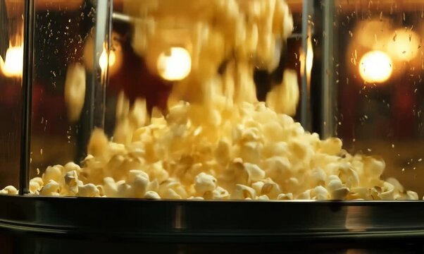 Vintage Popcorn Machine in Action at Movie Theater