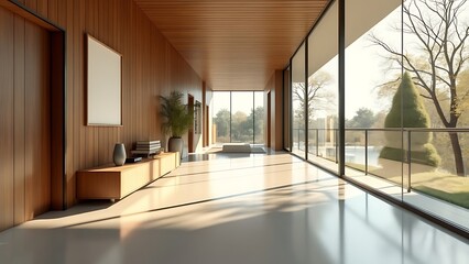 Obraz premium White and wooden empty office hall