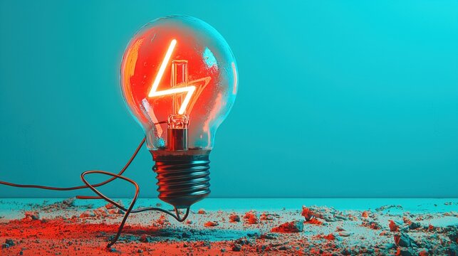 A minimalistic and simple neon electricity symbol centered in the frame, with a clear and clean background, emphasizing the icon is modern and sleek appearance