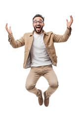 Excited Man Jumping with Arms Raised