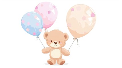 Cute teddy bear holding balloons