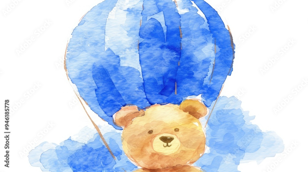 Wall mural a cute teddy bear in a hot air balloon