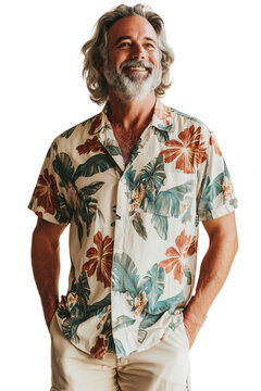 Smiling Man in Tropical Floral Shirt