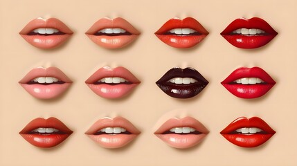 Fototapeta premium A collection of beautiful female lips in red-pink shades for your creative tasks