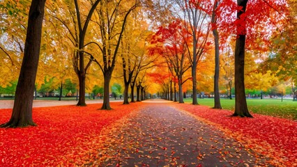 Naklejka premium Vibrant Fall Colors in City Park