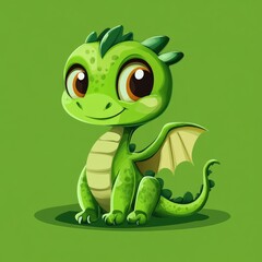 Fototapeta premium Adorable Green Dragon with Big Eyes and a Smile