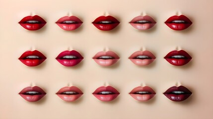 Fototapeta premium A collection of beautiful female lips in red-pink shades for your creative tasks