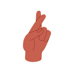 Hand gesture of lie, false promises, swindle. Crossed black fingers, sign of good luck. Symbol of superstition, belief. Body language concept. Flat isolated vector illustration on white background