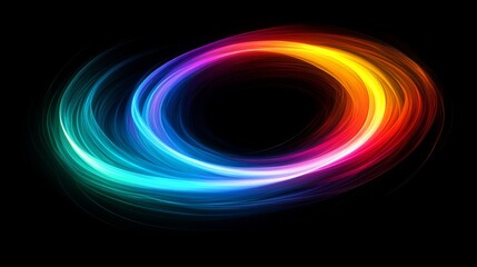 Colorful light trails creating a dynamic swirl on black background