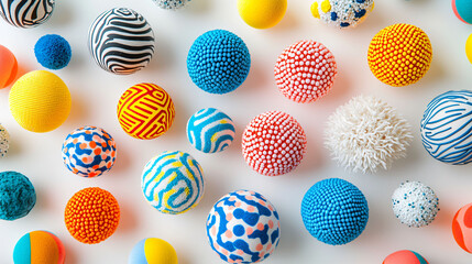 Colorful and textured sensory balls create vibrant and playful composition, evoking sense of joy and creativity.