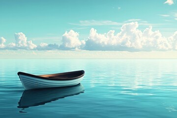 Naklejka premium A small boat on the ocean, with a blue sky above