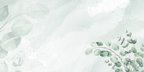 Abstract watercolor splash wash pastel green texture with green leaf background