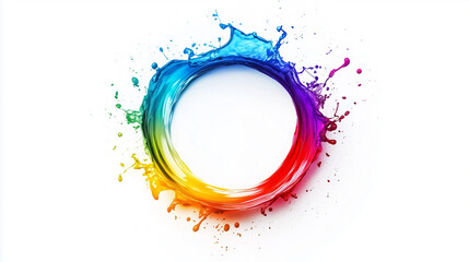 Obraz premium Abstrakcyjna kompozycja z ruchomymi, kolorowymi okręgami i płynącymi falami, które eksplodują na białym tle.