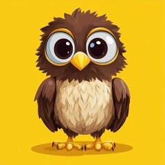Fototapeta premium Cartoon Owl with Big Eyes on Yellow Background