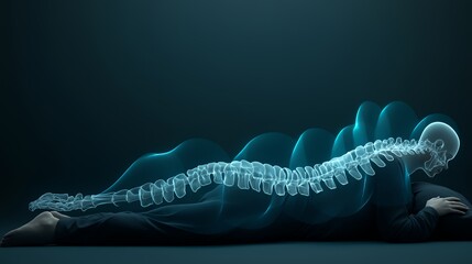 An artistic representation of a human figure with an overlay of a spinal structure.
