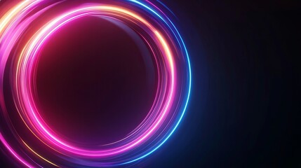 Obraz premium Neon light trails forming glowing circle on dark background