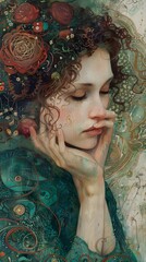 Vintage glamor portrait of a woman with flowers in her hair