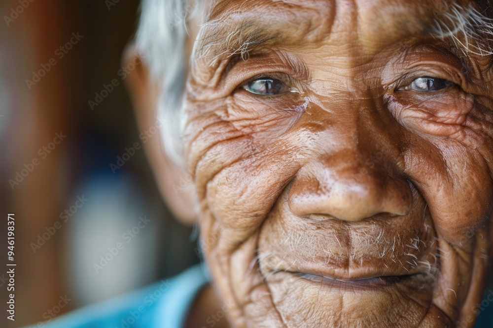 Aufkleber Elderly men from different cultures radiate wisdom and serenity, each expressing a lifetime of experiences through their calm expressions and weathered features. Generative AI