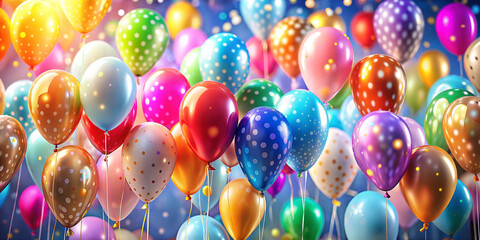 Festive multicolor balloons. Weddings, anniversaries, birthdays, graduation, corporate events. The concept of an exquisite and magical holiday. Copy space. Card, invitation, banner, flyer, background.