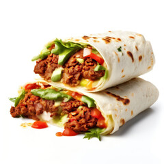 Delicious burrito filled with seasoned meat, fresh vegetables, and wrapped in soft tortilla, perfect for satisfying meal.