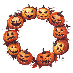2d halloween pumpkin wreath, transparent background