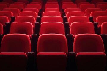 Fototapeta premium Rows of Red Chairs in Dark Room