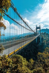 A long bridge over a deep valley with trees on both sides.