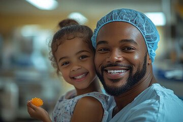 Loving Black Father and Daughter Enjoying a Happy Moment in Hospital - Cherished Family Time in Healthcare Environment