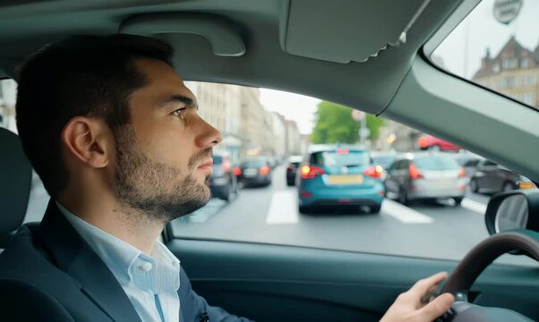 British Man Parallel Parking in Busy Street