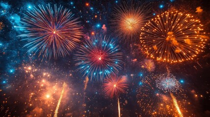Fototapeta premium Vivid fireworks lighting up the night sky