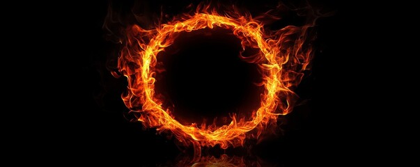 Ring of fire burning on black background