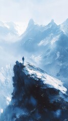 Hiker standing on a mountain peak admiring the landscape