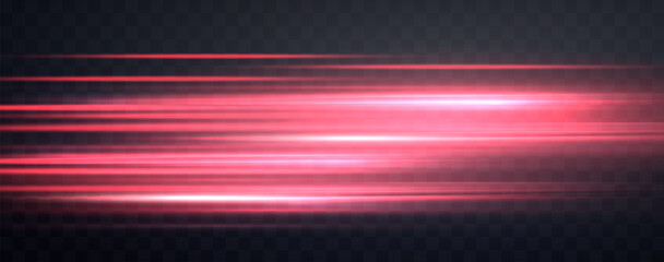 Speed rays, velocity light neon flow, zoom in motion effect, red glow speed lines, colorful light trails, stripes. Abstract background, vector illustration. © Elena