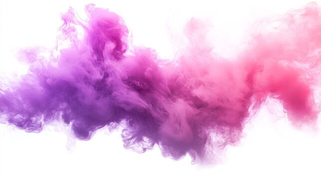 Purple and pink smoke creating abstract shapes on white background